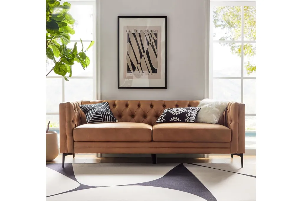 A faux leather sofa