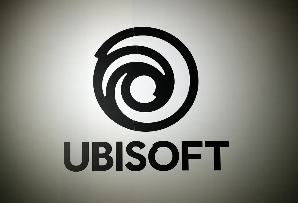Ubisoft logo, with the word "UBISOFT" in black capital letters beneath a black spiral design on a white background.
