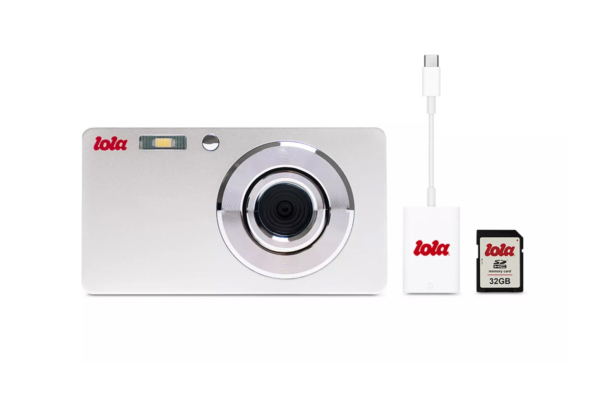 Lola camera, adapter, and 32GB memory card.