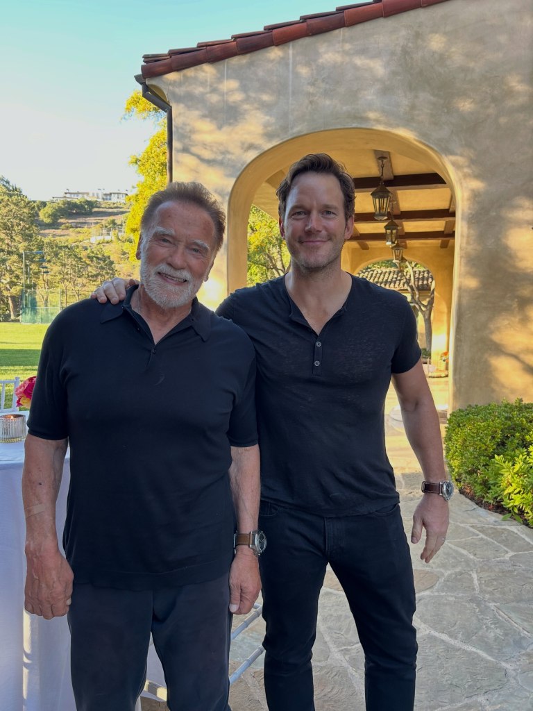 Katherine Schwarzenegger shares a Father’s Day post of her dad, Arnold Schwarzenegger (left), and hubby Chris Pratt.