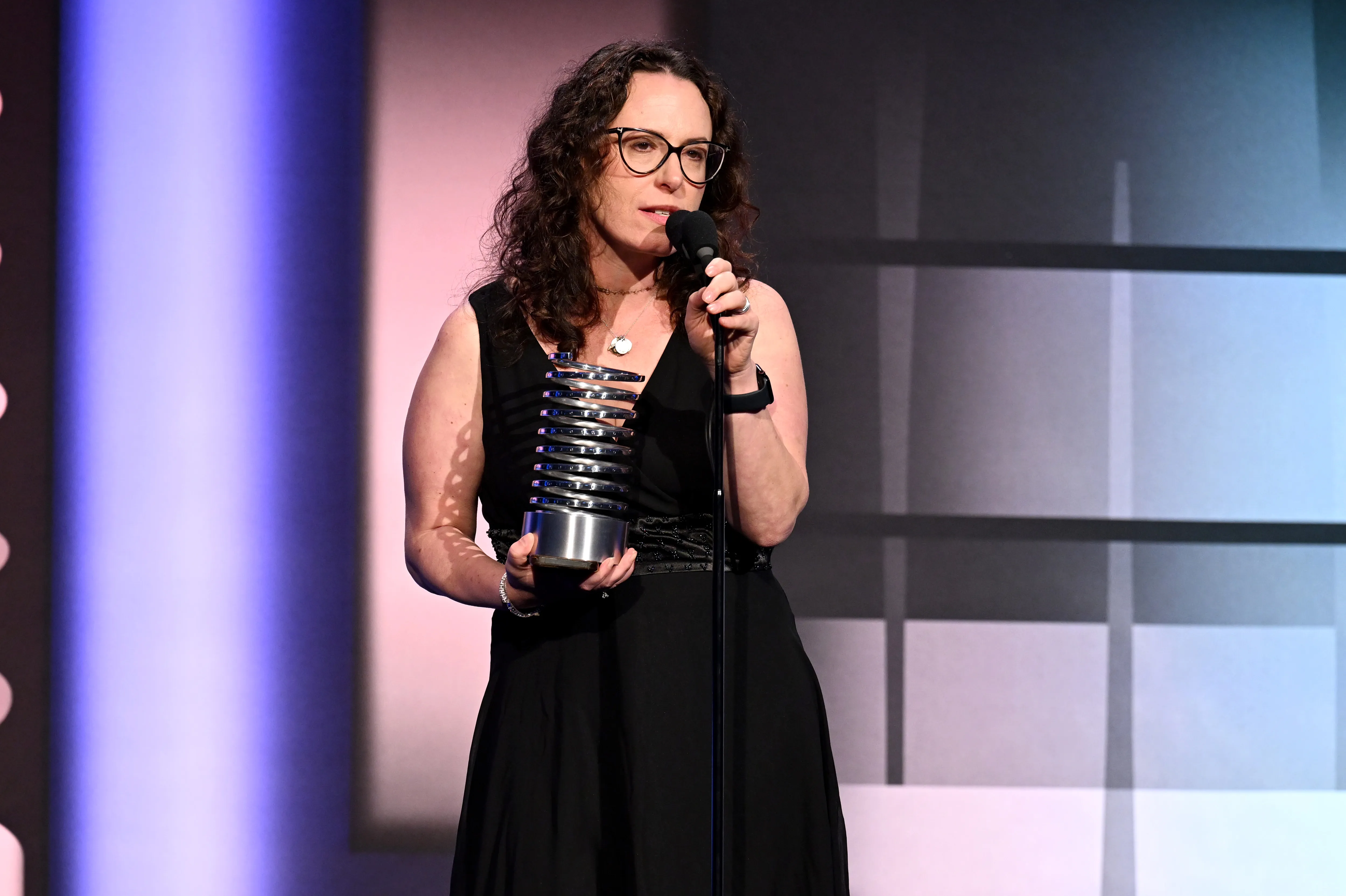 Maggie Haberman speaking onstage at the 28th Annual Webby Awards.