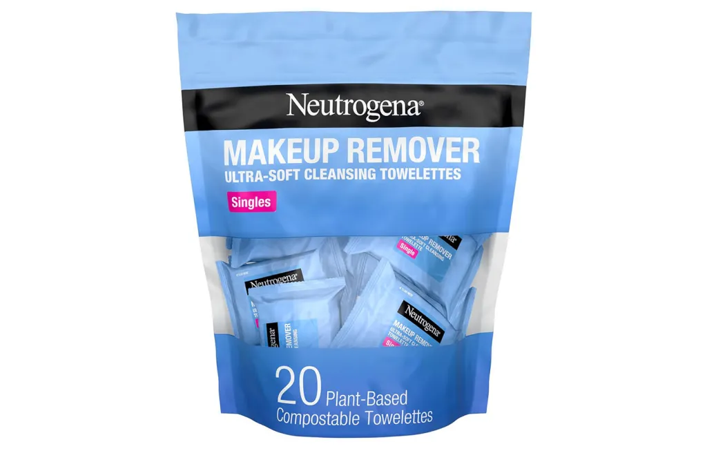 A blue bag of makeup remover