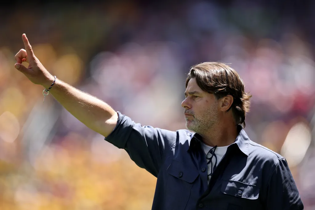 Mauricio Pochettino, Head Coach of the United States, raising his arm at the FIFA World Cup 2026 match.