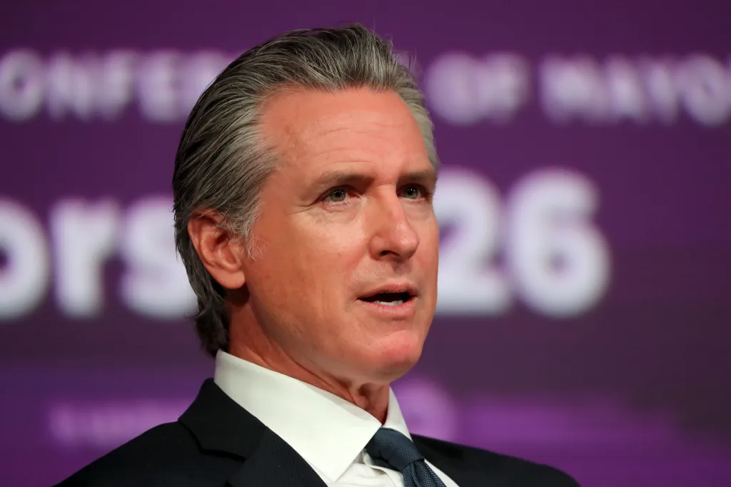 California Governor Gavin Newsom speaking at the U.S. Conference of Mayors' 94th Annual Meeting.