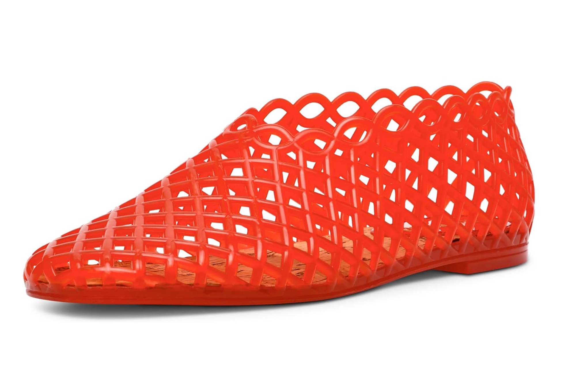 A single red mesh flat shoe.