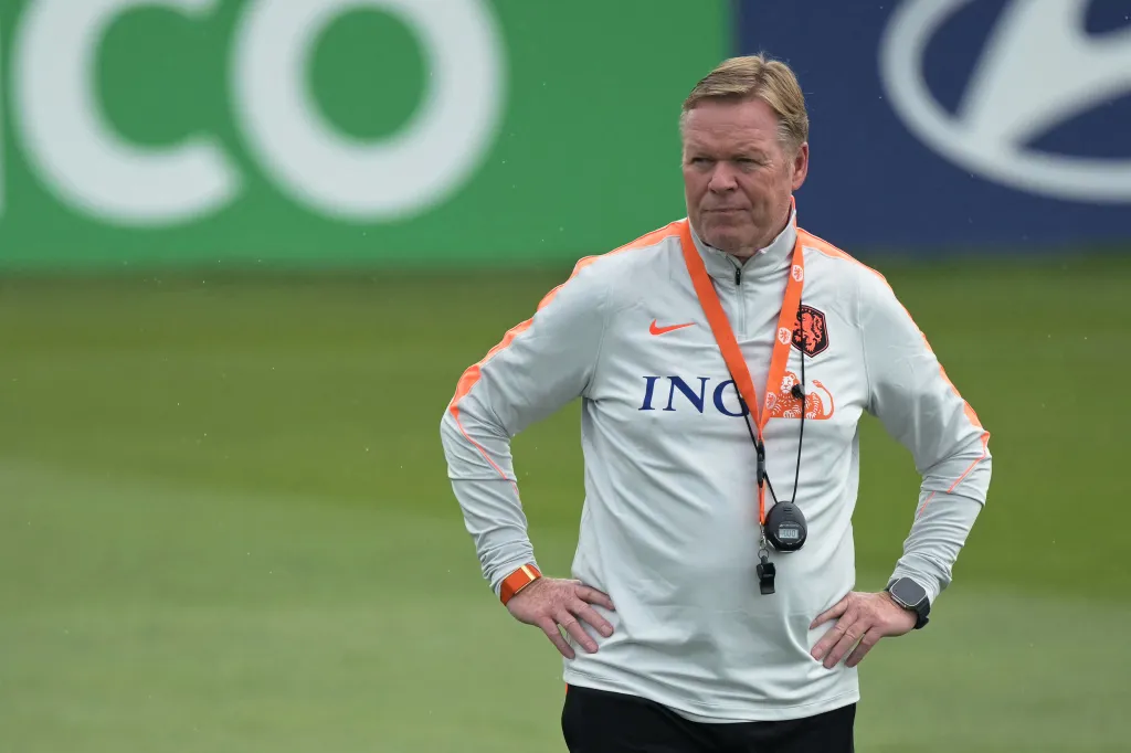 Netherlands' head coach Ronald Koeman leads a training session.