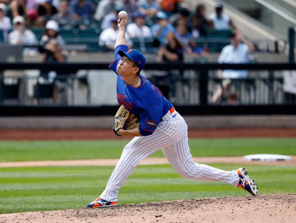 New York Mets pitcher Kodai Senga throws to the Philadelphia Phillies in the fifth inning.