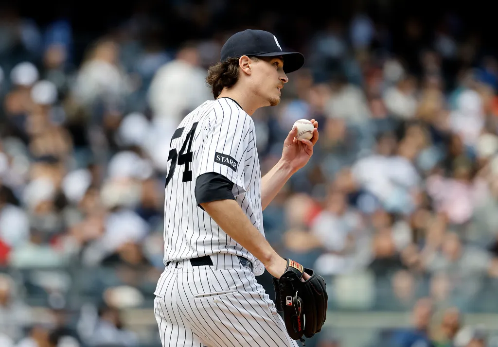 Max Fried reacts on the mound during the fifth inning in The Bronx, New York, USA, Sunday, May 03, 2026.