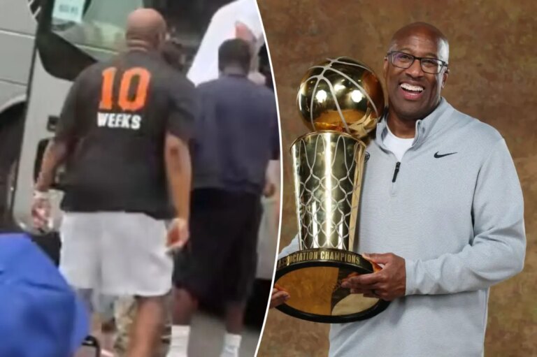Mike Brown wears cheeky ’10 weeks’ shirt to Knicks’ title parade after James Dolan’s abstinence joke