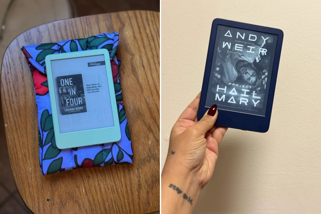 An image collage containing 2 images, Image 1 shows kindle basic, Image 2 shows kindle basic