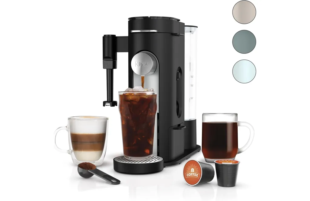 
Ninja Pod & Grounds Specialty Single-Serve Coffee Maker, K-Cup Pod Compatible, Brews Grounds, Compact Design, Built-In Milk Frother, 56-oz. Reservoir,...