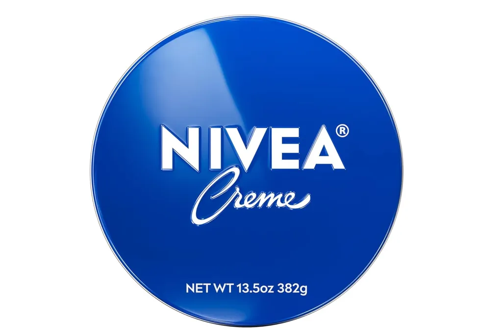 Nivea Creme blue round tin with “NIVEA Creme” and “NET WT 13.5oz 382g” in white text.