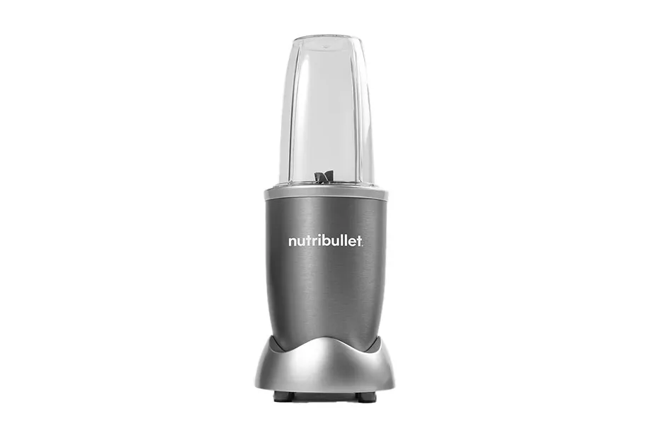 A silver and black Nutribullet blender
