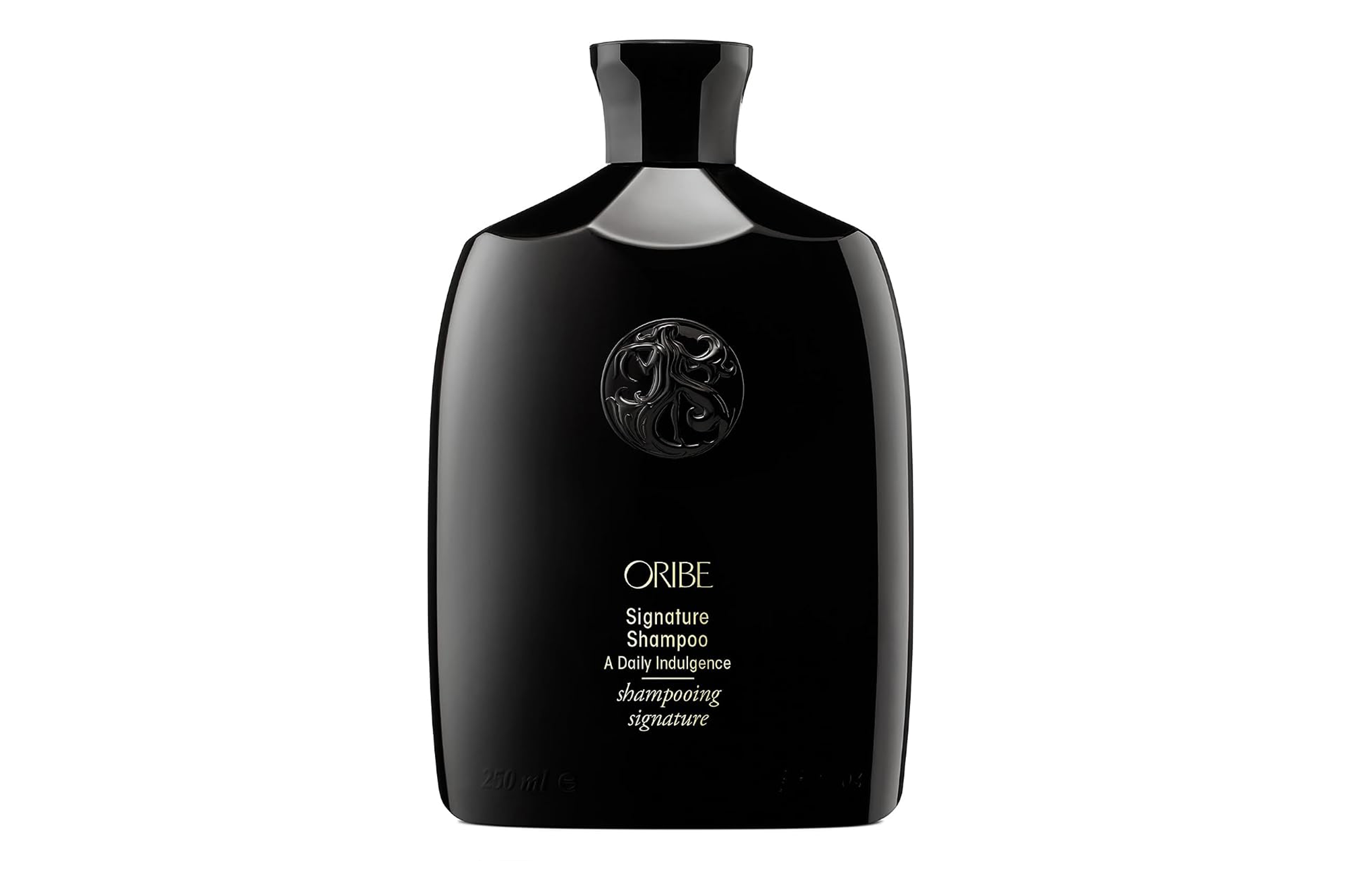 A black bottle of Oribe Signature Shampoo, 250ml.