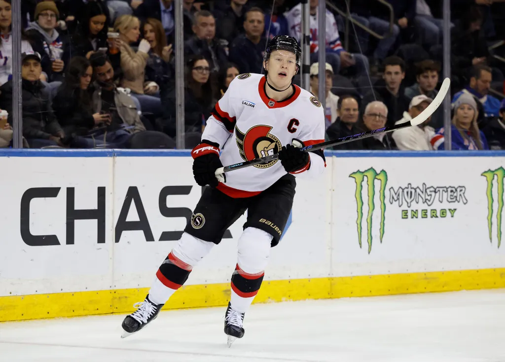 Ottawa Senators left wing Brady Tkachuk on the ice during the second period at Madison Square Garden.