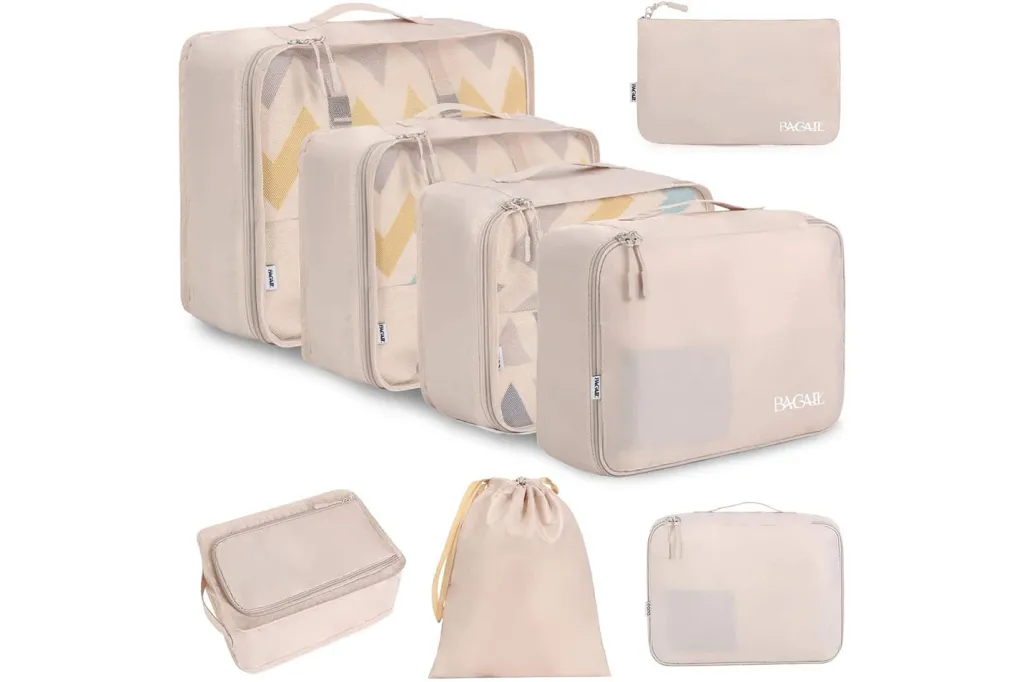 A group of bags with zippers