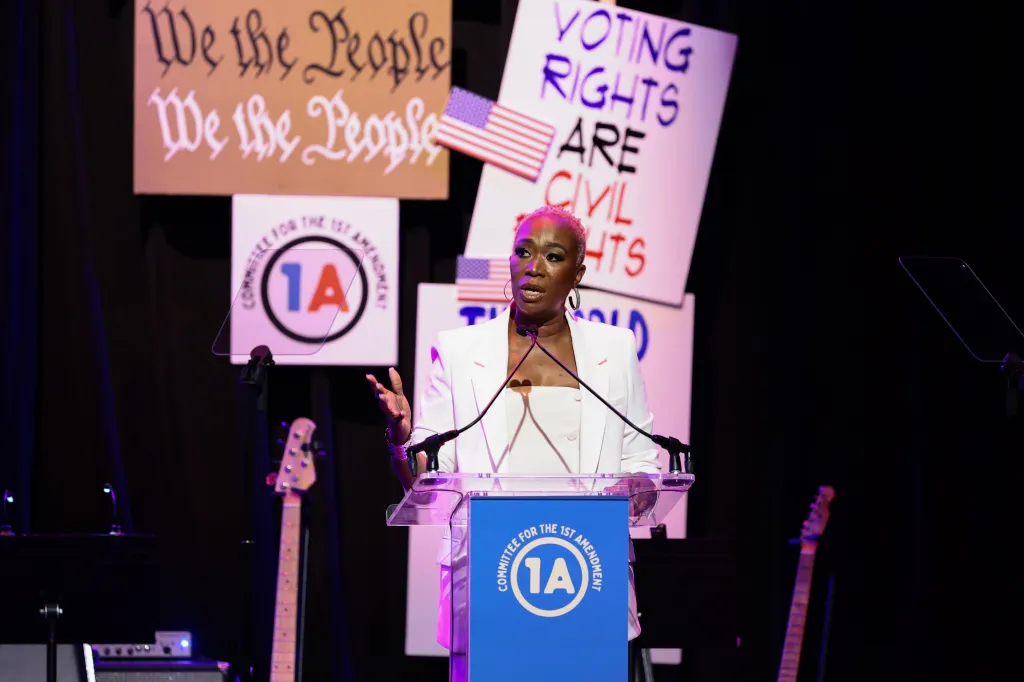 Joy Reid speaking at the Committee for the First Amendment Concert.
