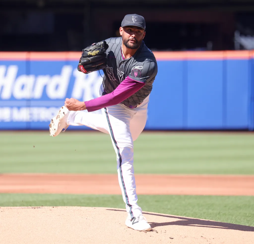 Mets pitcher Sean Manaea (59) pitches in the first inning when the New York Mets played the Atlanta Braves Saturday, June 13, 2026 at Citi Field in Queens, NY.