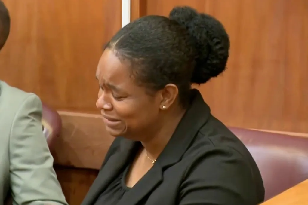 Precious Bland crying in court.