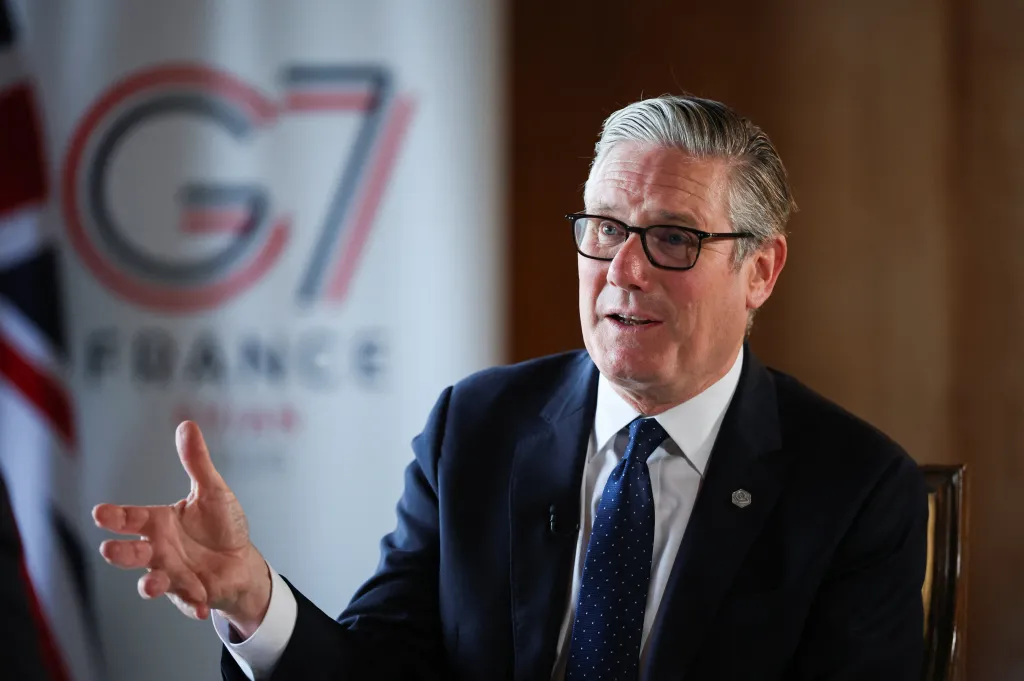 British Prime Minister Sir Keir Starmer speaking to media at the G7 Summit.