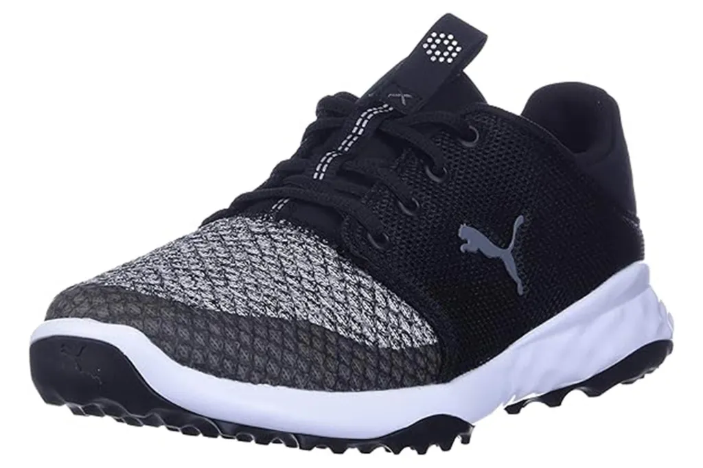 Puma black and white golf shoe.