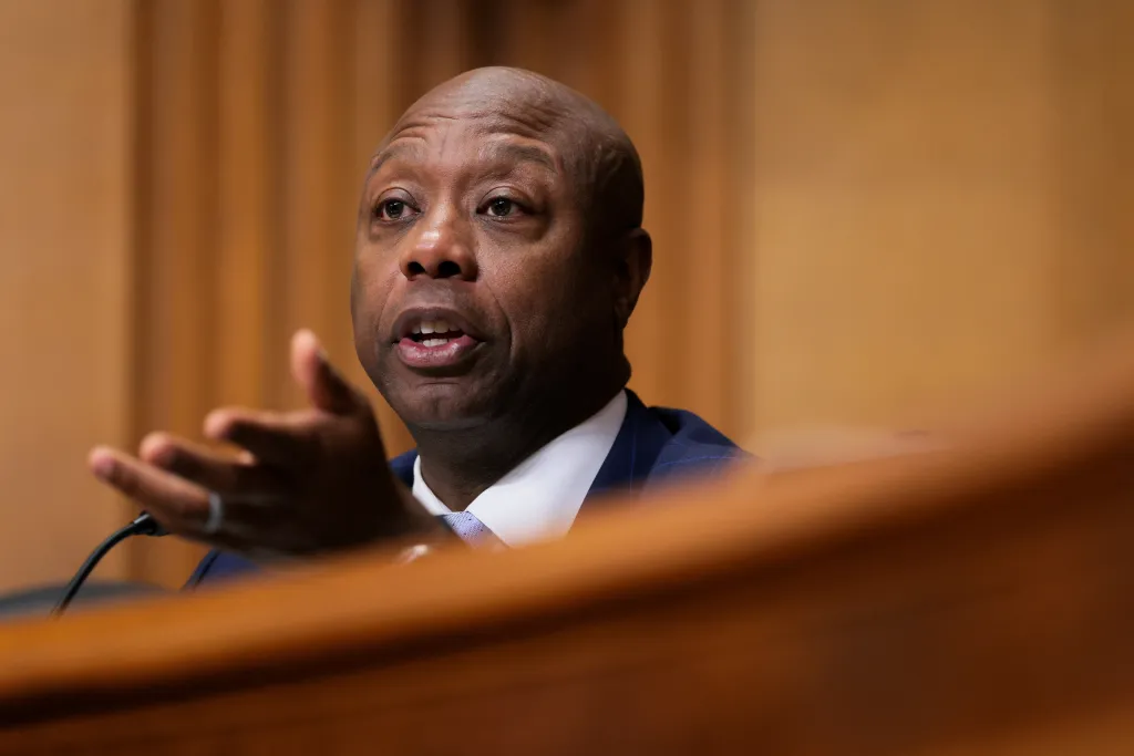 U.S. Senator Tim Scott speaking before the Senate Finance Committee.