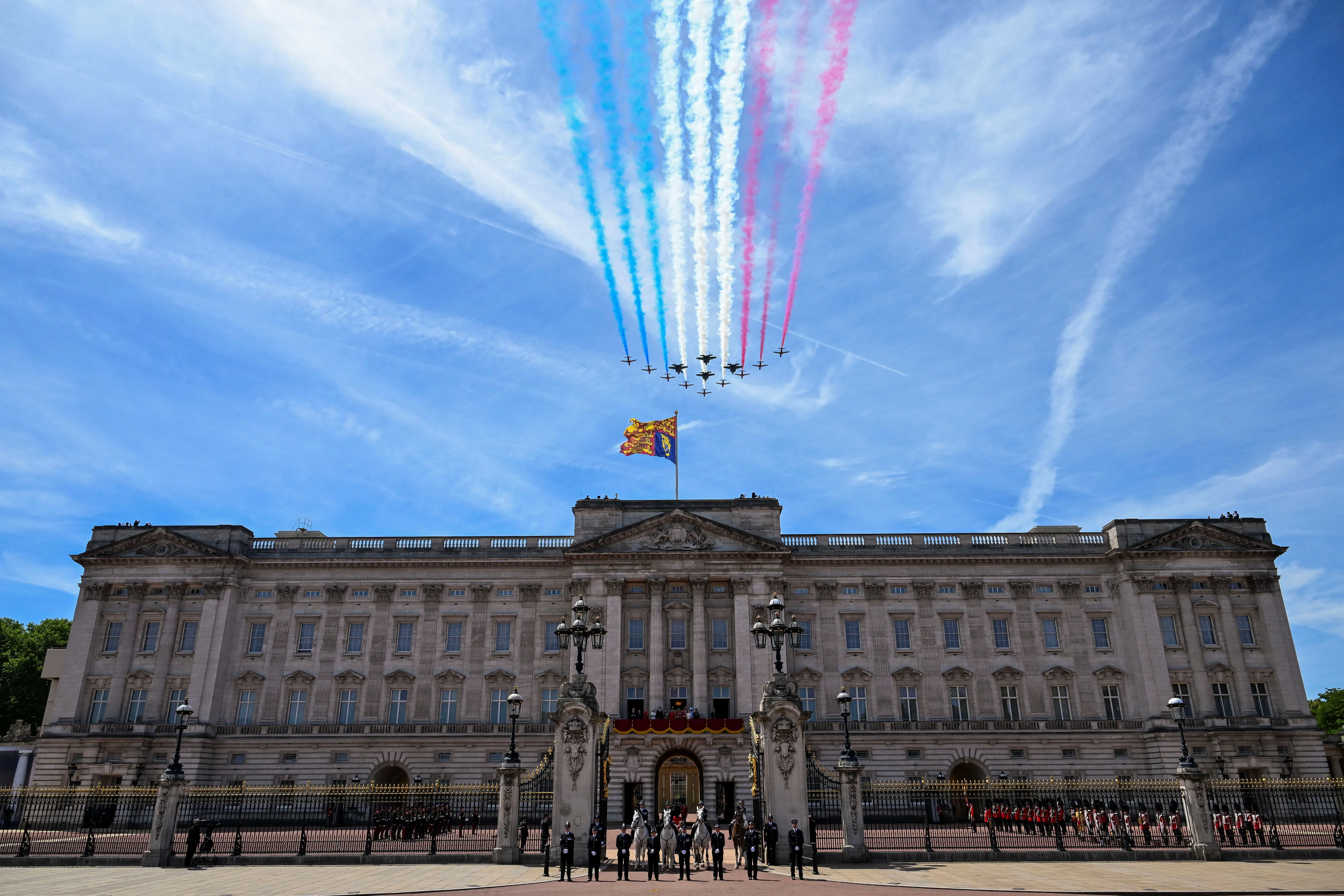 The Red Arrows fly over Buckingham Palace during the Trooping the Colour parade.