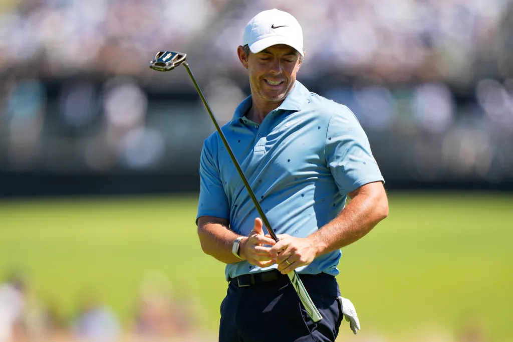 Rory McIlroy reacts during the third round of the US Open on June 20, 2026.