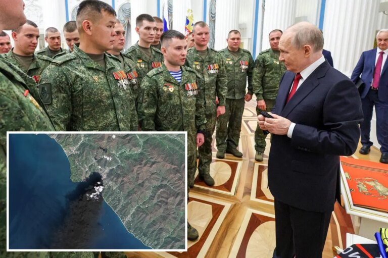 Putin claims Ukraine can’t stop him, as fire rages at major Russian oil terminal