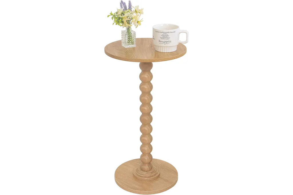 Wood tall slim table with textured stem