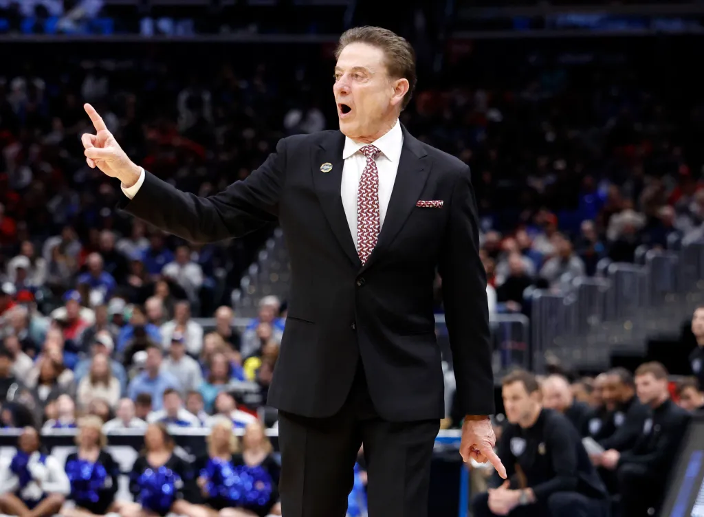 St. John's Red Storm head coach Rick Pitino reacts to a call during the game.