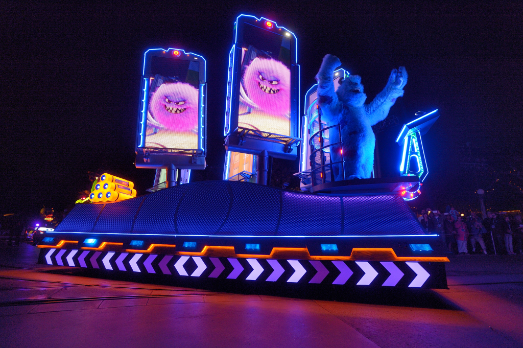 Sully from Monsters Inc. on the new Paint the Night parade float.