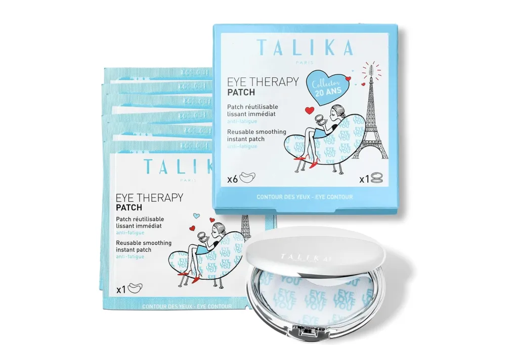 Talika Eye Therapy Patch box, six individual patches, and a compact of 18 patches.