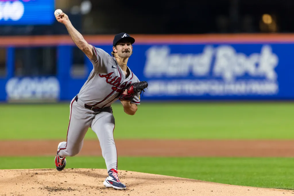 Atlanta Braves pitcher Spencer Strider (99) throws a pitch in the first inning against the New York Mets.