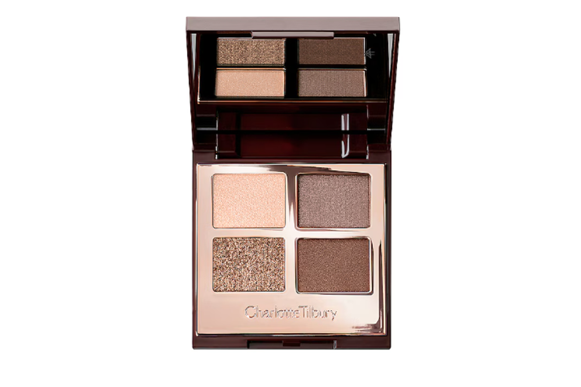 Charlotte Tilbury eyeshadow palette with four shades of brown and nude.