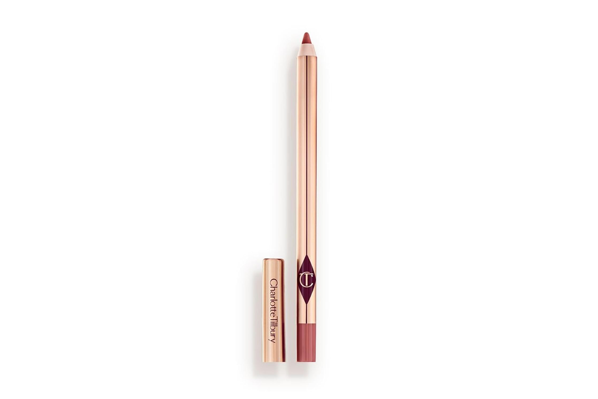 Charlotte Tilbury Lip Cheat lip liner in Pillow Talk, with its cap removed.