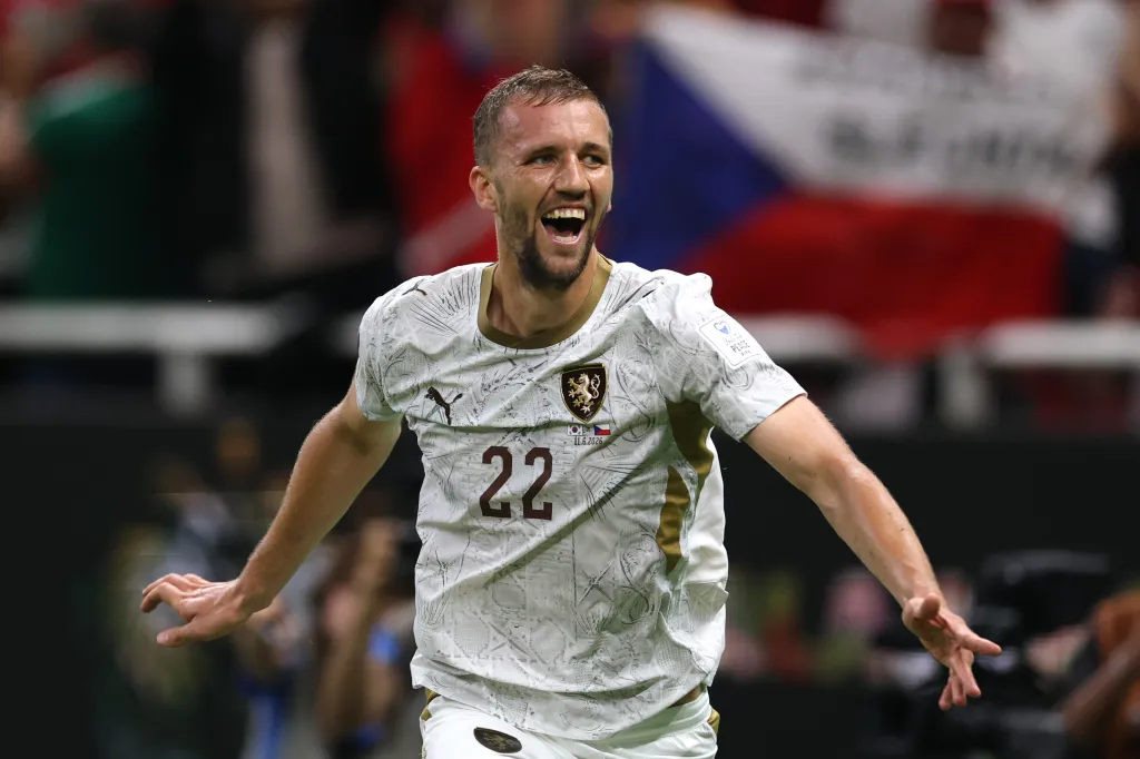 Tomas Soucek celebrating after scoring a goal which was disallowed due to offside.