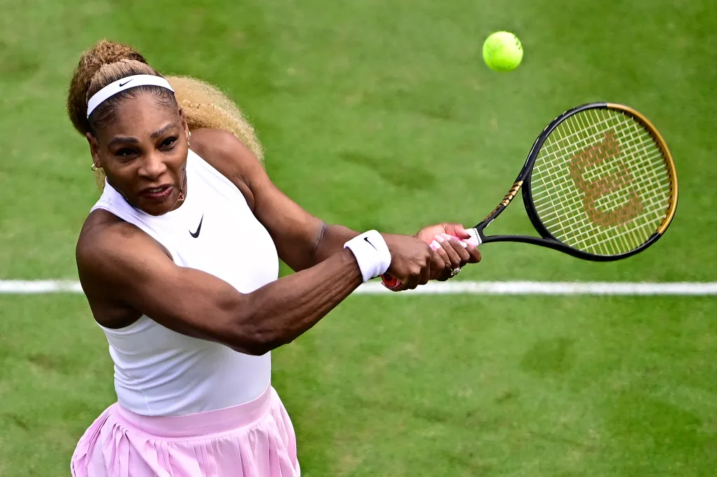 Serena Williams hits a shot during a doubles match at the Berlin Open on June 16, 2026.