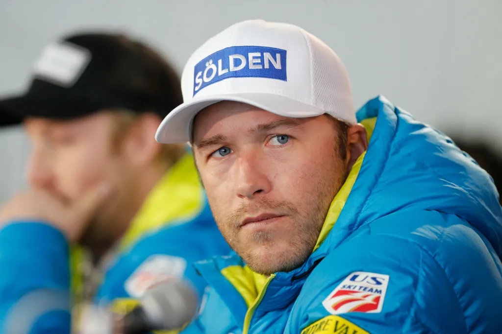 USA men's ski team member and six-time Olympic medalist Bode Miller participates in a news conference at the alpine skiing world championships Feb. 2, 2015, in Beaver Creek, Colo.  