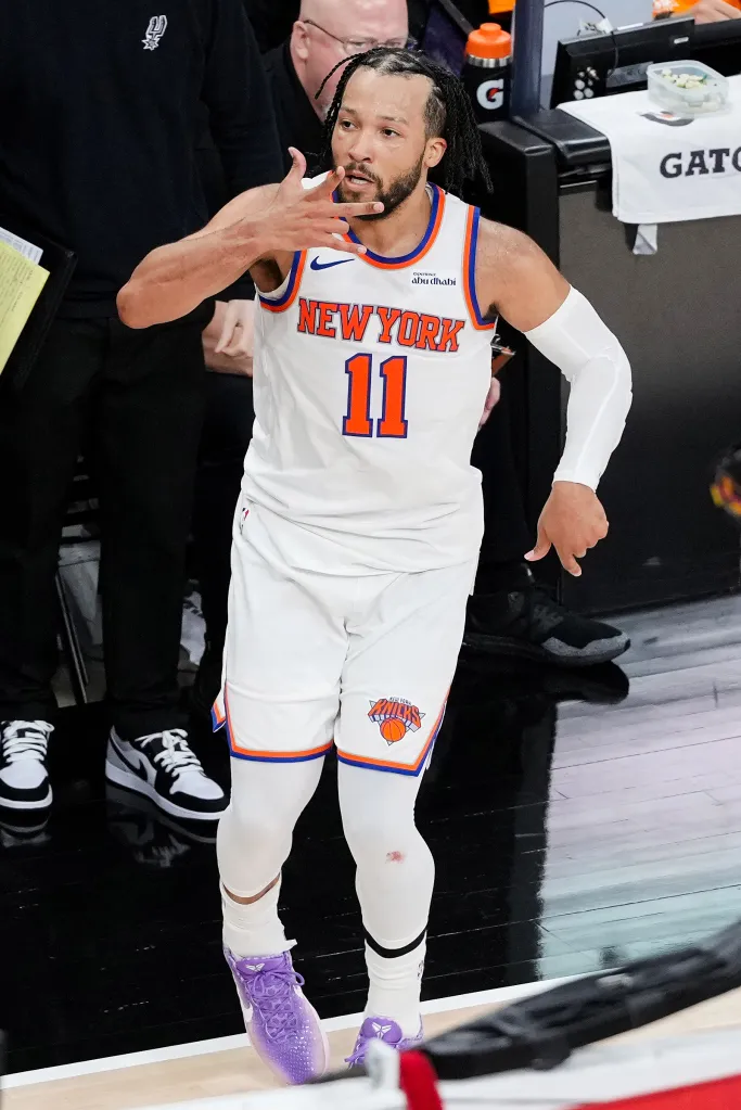 Jalen Brunson celebrates during Game One of the 2026 NBA Finals.