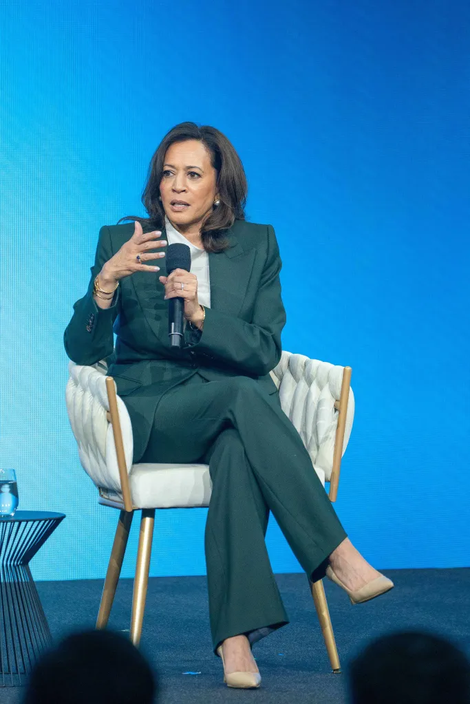Kamala Harris speaking at the 20th Austrian World Summit in Vienna.