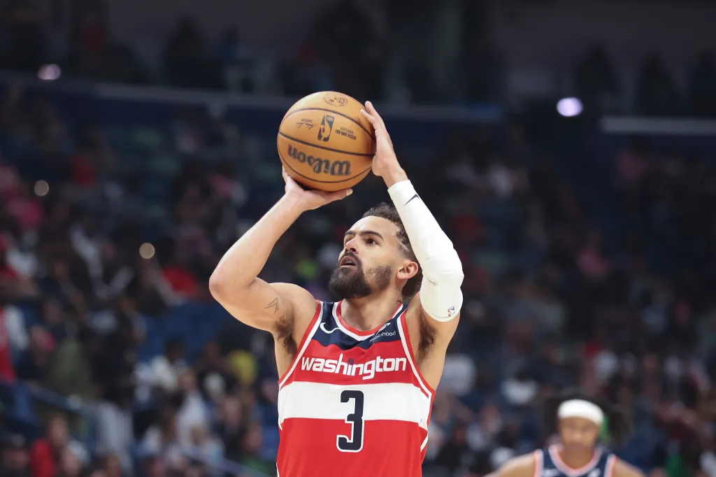 Washington Wizards guard Trae Young (3) attempts a technical foul free throw.