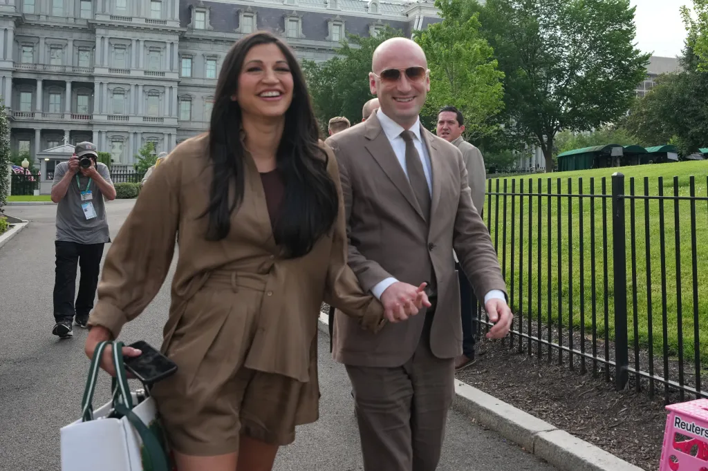 Stephen Miller and his wife Katie arrive at the White House for the UFC Freedom 250.