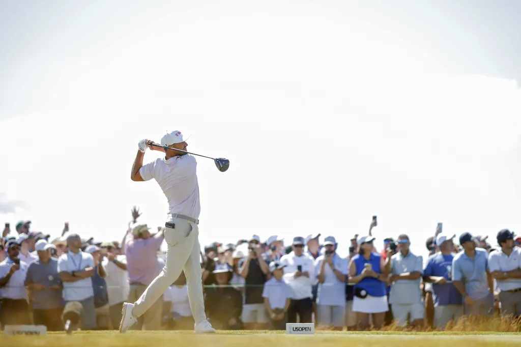 Wyndham Clark playing a shot during the final round of the 126th U.S. Open.