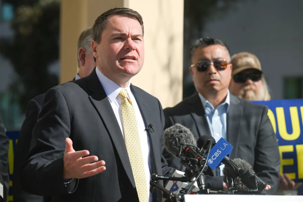 Assembly member Carl DeMaio speaking at a press conference on voter ID measure.