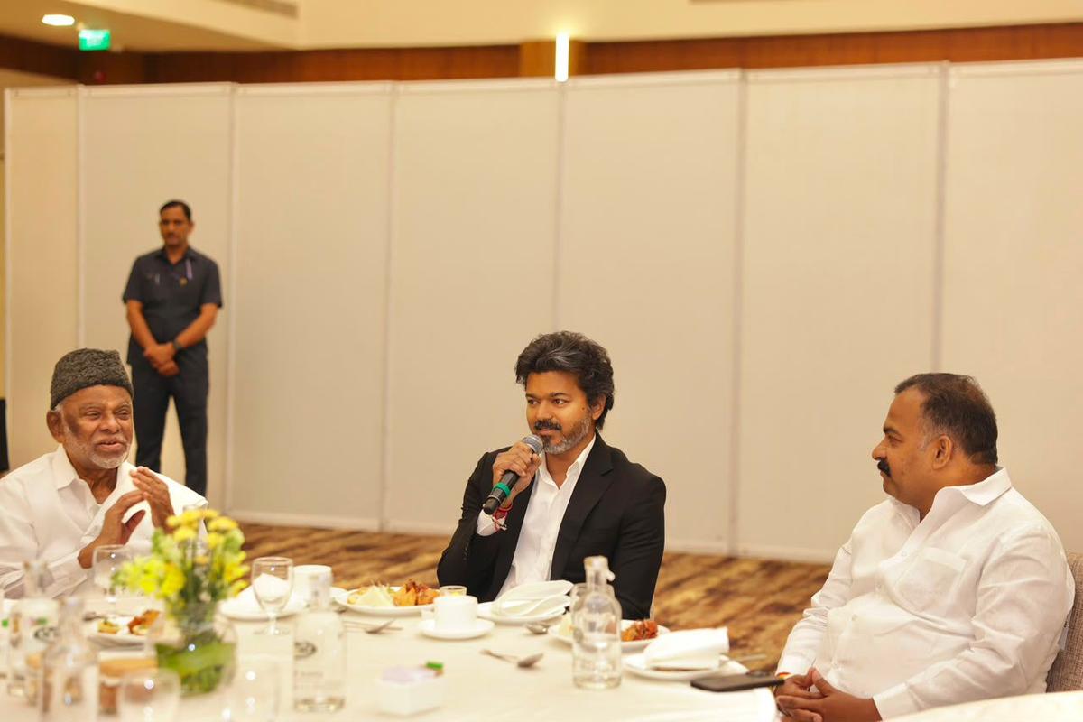 C. Joseph Vijay with IUML president K.M. Kader Mohideen (Left) and Tamil Nadu Congress Committee president B. Manickam Tagore C. Joseph Vijay with IUML president K.M. Kader Mohideen (Left) and Tamil Nadu Congress Committee president B. Manickam Tagore