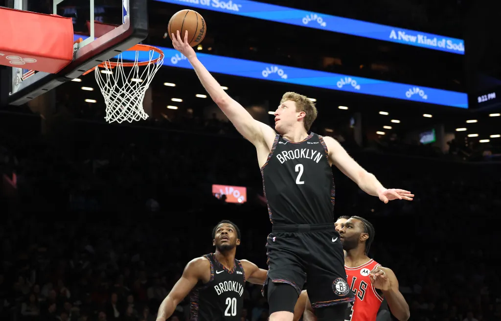 Danny Wolf goes up for a layup during the Nets' win over the Bull on Jan 16, 2026 last season.
