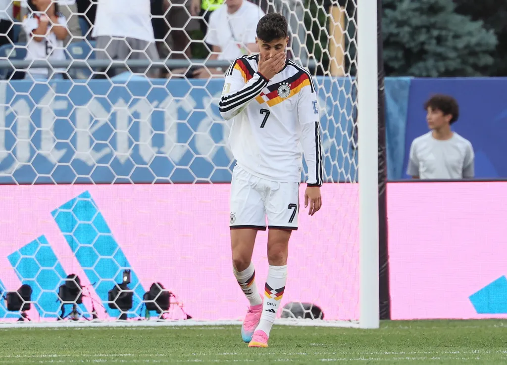 Germany's Kai Havertz reacts dejectedly after missing a penalty shot in their World Cup-ending shootout loss to Paraguay on June 30, 2026.