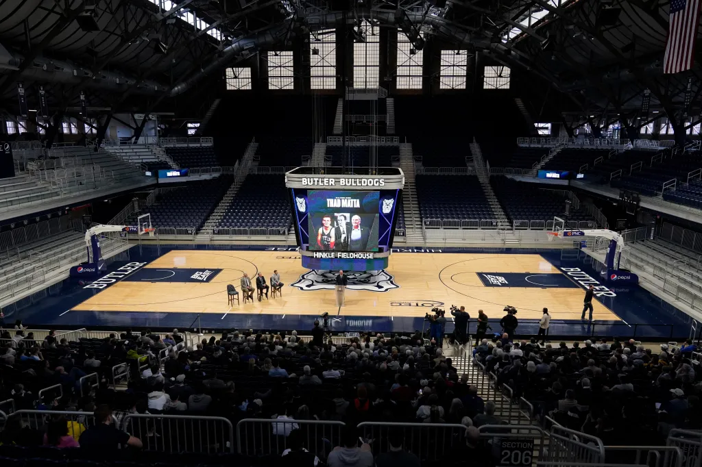 Butler's head coach Thad Matta is introduced during an NCAA college basketball news conference at Hinkle Fieldhouse.