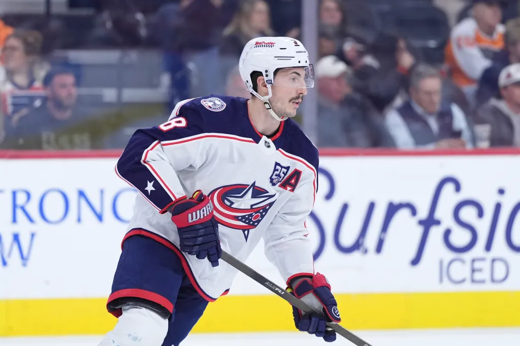 Columbus Blue Jackets' Zach Werenski playing in an NHL hockey game.